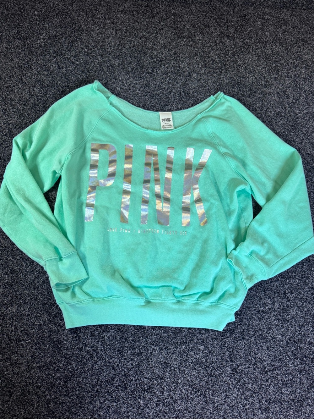 PINK Victoria's Secret Mint Green Crewneck Sweatshirt with Metallic Logo